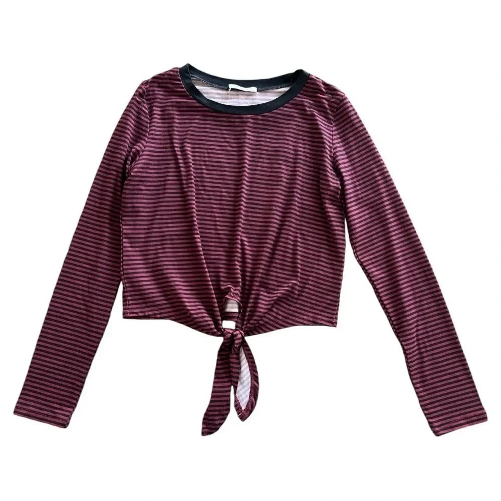 Active USA striped long sleeve tie top size Small